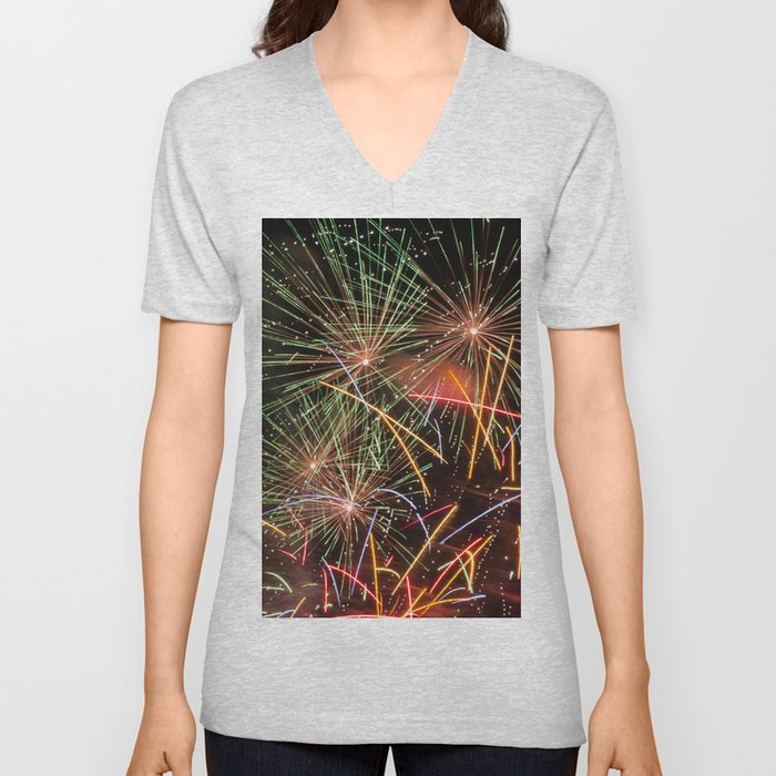 Colorful fireworks V Neck T Shirt