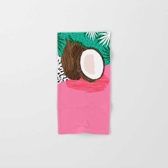 Bada Bing - memphis throwback tropical coconuts food vegan nature abstract illo neon 1980s 80s style Hand & Bath Towel