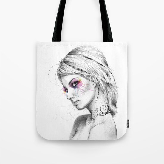 Beautiful Girl with Tattoos and Colorful Eyes Tote Bag
