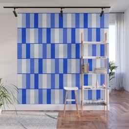 Long Blocks Geometric Check Pattern in Light Blue, Royal Blue, and White Wall Mural