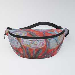 white roses bouquet on neon orange Fanny Pack