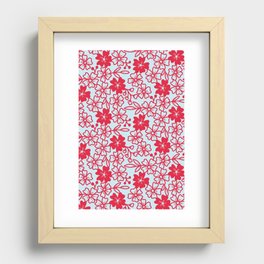 Sakura flower blossoms in light blue and red Recessed Framed Print