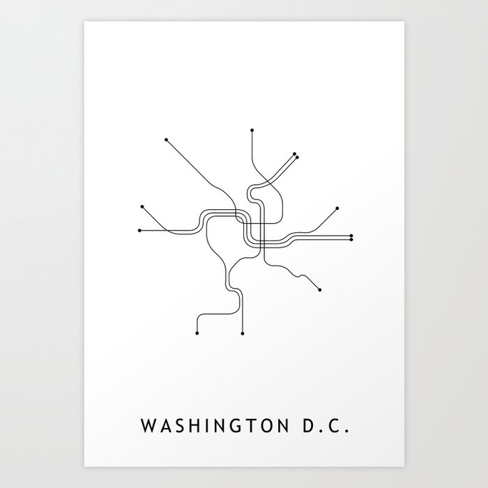 Washington D.C. Subway White Map Art Print
