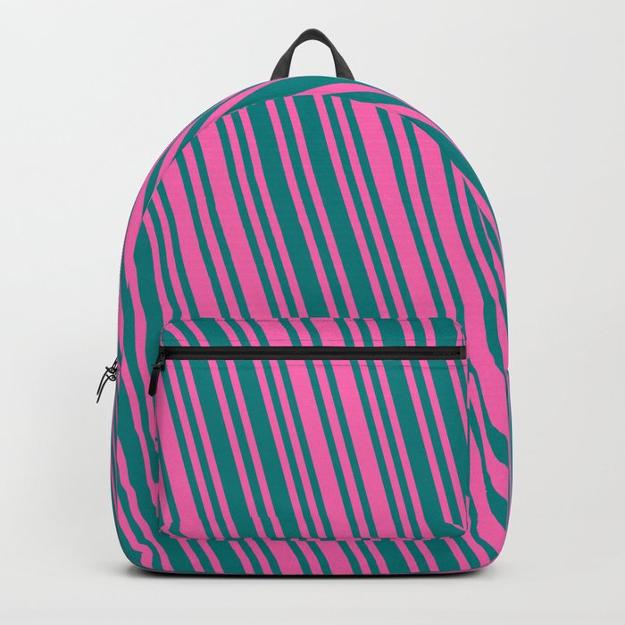 Hot Pink and Teal Colored Pattern of Stripes Backpack