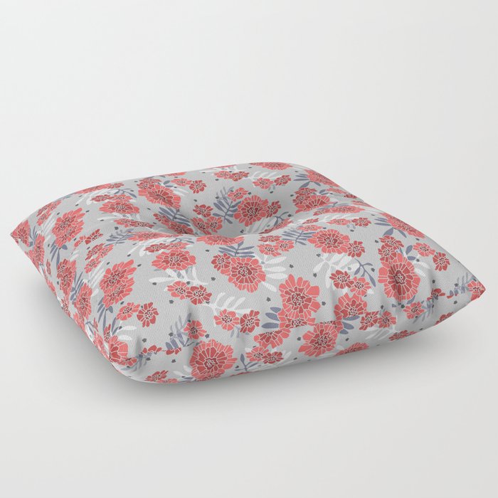 Crimson and Silver Floral Floor Pillow