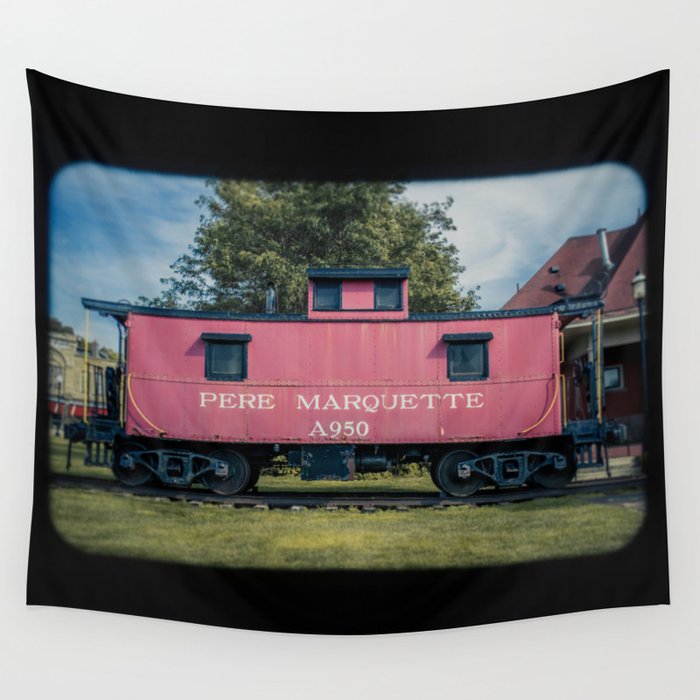 Pere Marquette Railway Red Caboose Vintage Train Rolling Stock  Wall Tapestry