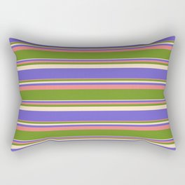 [ Thumbnail: Light Coral, Green, Bisque & Slate Blue Colored Striped/Lined Pattern Rectangular Pillow ]