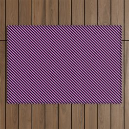 [ Thumbnail: Black & Orchid Colored Striped/Lined Pattern Outdoor Rug ]