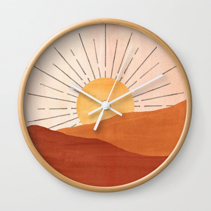 Abstract terracotta landscape, sun and desert, sunrise #1 Wall Clock