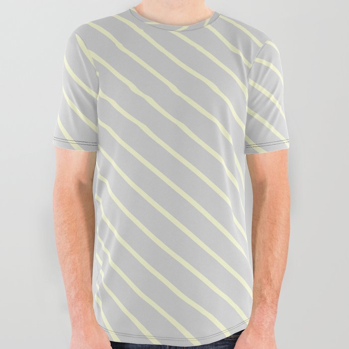 Light Gray and Light Yellow Colored Lines/Stripes Pattern All Over Graphic Tee