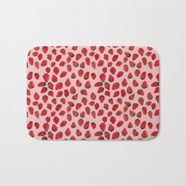 Strawberries Bath Mat | Pattern, Food, Realism, Blush, Watercolor, Pink, Strawberries, Painting, Rosequartz, Red 