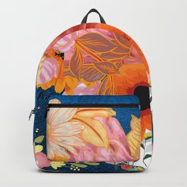 Flowers Everywhere Backpack | Multi Colored, Pattern, Decor, Summer, Floral, Garden, Flowers, Bright, Orange, Digital 