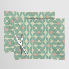 Retro Vintage 50s Stars Pattern in Teal Mint, Pink, and Cream Placemat