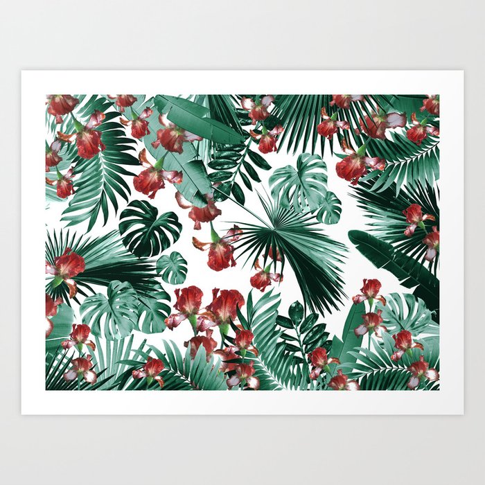 Tropical Jungle Leaves Flower Oasis #4 #tropical #decor #art #society6 Art Print