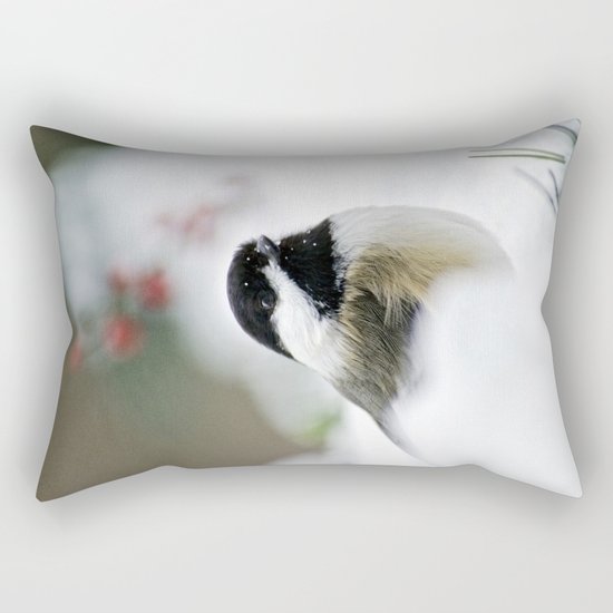 White Winter Chickadee Rectangular Pillow