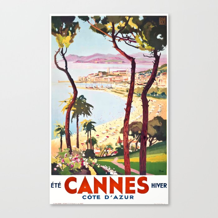 1938 France Cannes Cote D'Azur Travel Poster Canvas Print