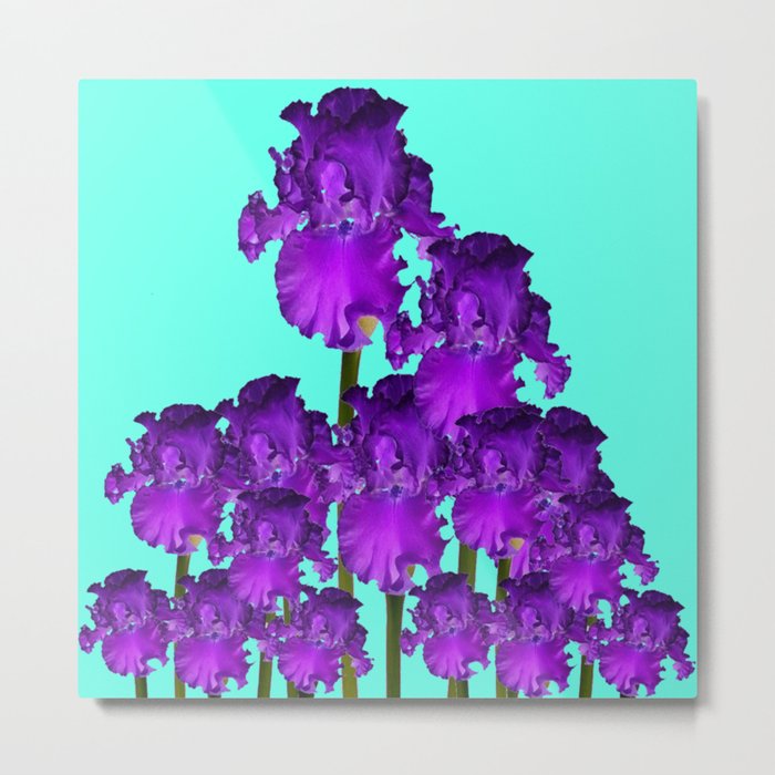 Contemporary Blue &  Purple Iris Garden Art Metal Print