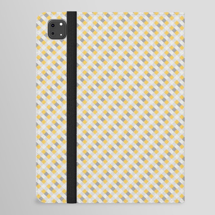 Yellow Gray White Small Diagonal French Checkered Pattern iPad Folio Case