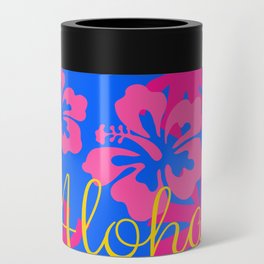 Aloha! with Lush Bright Pink Tropical Leaves, Flowers, and Blue Skies  Can Cooler