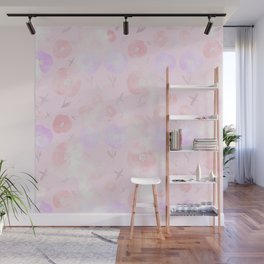 Modern Artistic Geometric Pink Lilac Floral Clouds Pattern Wall Mural