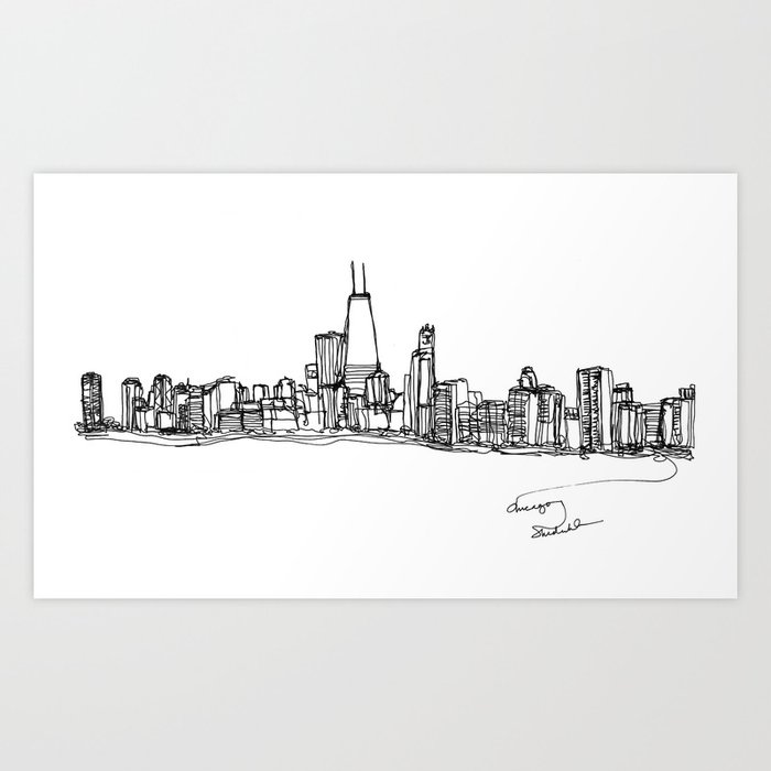 Chicago Skyline (A Continuous Line Drawing) Art Print