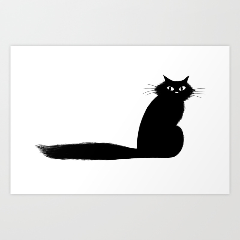 Long Tail Black Cat Art Print By Mylifeisacartoon Society6