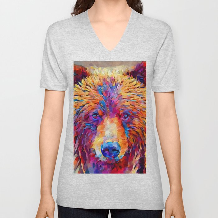 Grizzly Bear V Neck T Shirt