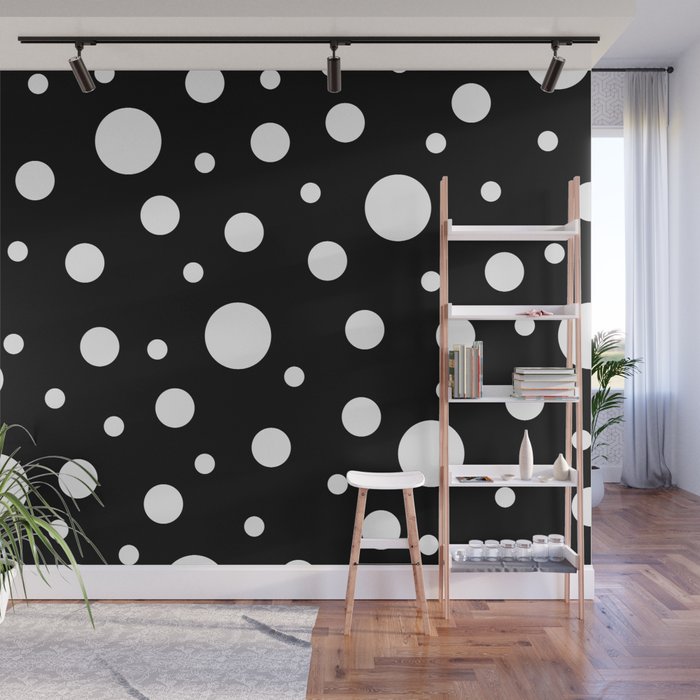 White on Black Polka Dot Pattern Wall Mural