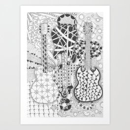 Wild Guitars Art Print | Music, Doodle, Rockandroll, Markmccune, Drawing, Ink Pen, Blackandwhite, Zentangle, Rock, Guitar 