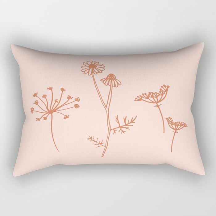 Wildflower Line Art Rectangular Pillow