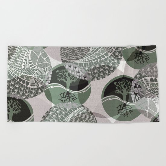 Zentangle and Tree Motifs in Circles Beach Towel