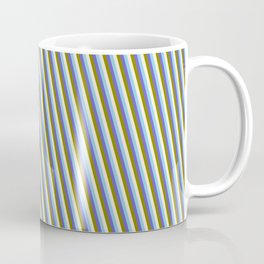 [ Thumbnail: Sky Blue, Slate Blue, Green, and Beige Colored Striped Pattern Coffee Mug ]