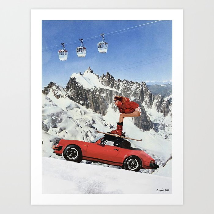 Red Ski Lift  Art Print