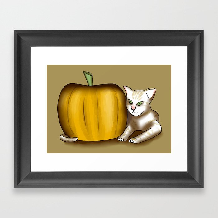 Cat and Pumpkin Framed Art Print