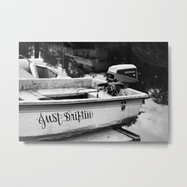 Motor Boat Skiff Dingy Fishing Fisherman Drifter Funny Art Northwest Black White Print Metal Print