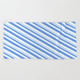 [ Thumbnail: Cornflower Blue & Mint Cream Colored Lines/Stripes Pattern Beach Towel ]