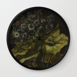 Cineraria Wall Clock | Dark, Flowers, Green, Daisy, Oilpainting, Post Impressionism, Flora, Cineraria, Stilllife, Vangogh 