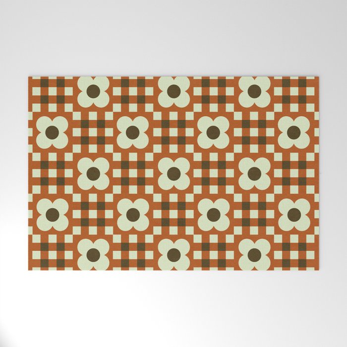 Coco caramel floral gingham checker patrern Welcome Mat