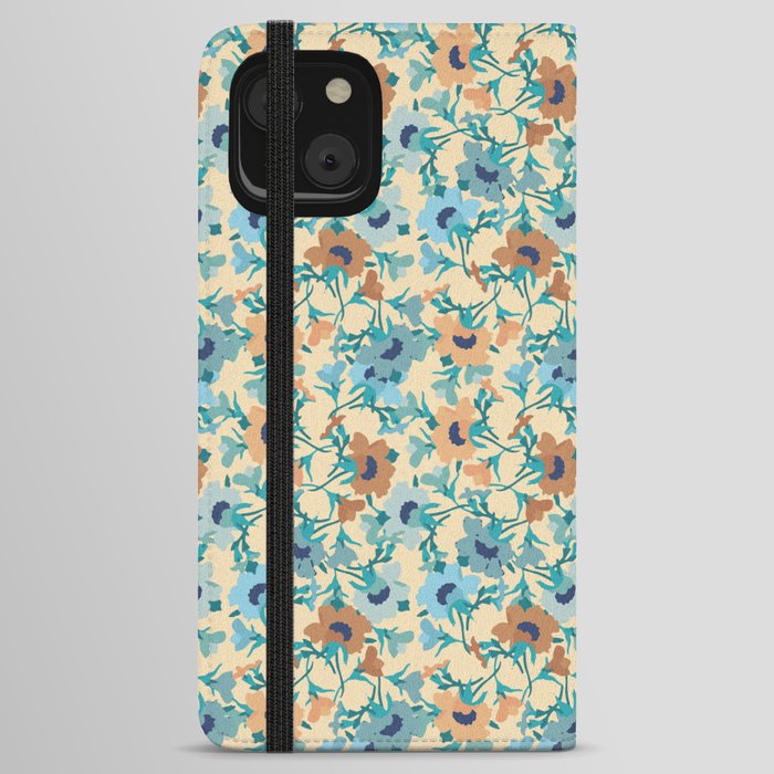 blue cream brown floral nautical evening primrose flower meaning youth and renewal  iPhone Wallet Case