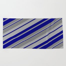 [ Thumbnail: Blue, Gray & Dark Gray Colored Stripes/Lines Pattern Beach Towel ]