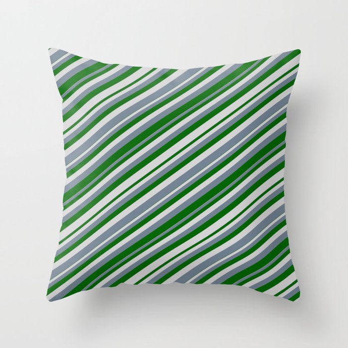 Slate Gray, Dark Green & Light Gray Colored Striped/Lined Pattern Throw Pillow
