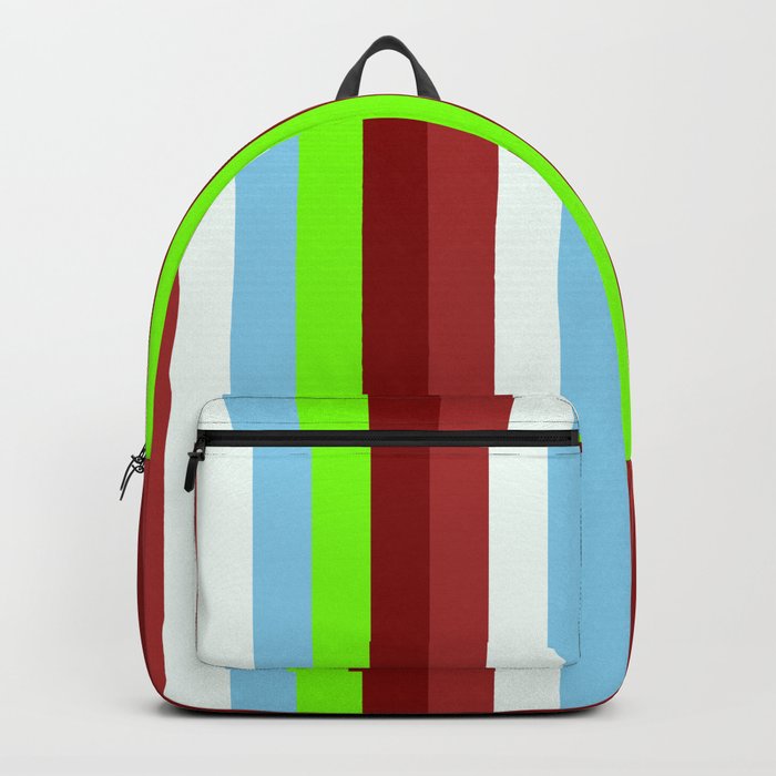 Colorful Brown, Mint Cream, Sky Blue, Green, and Maroon Colored Stripes/Lines Pattern Backpack