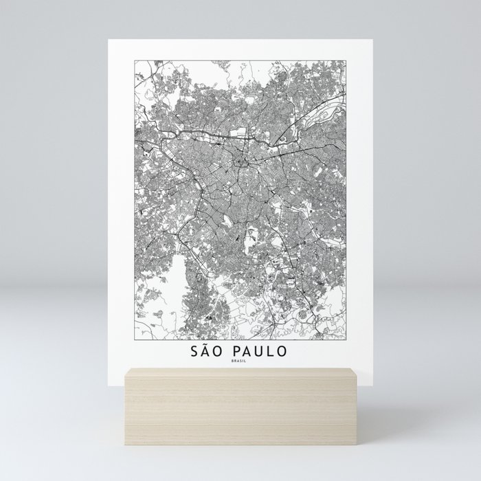 Sao Paulo White Map Mini Art Print