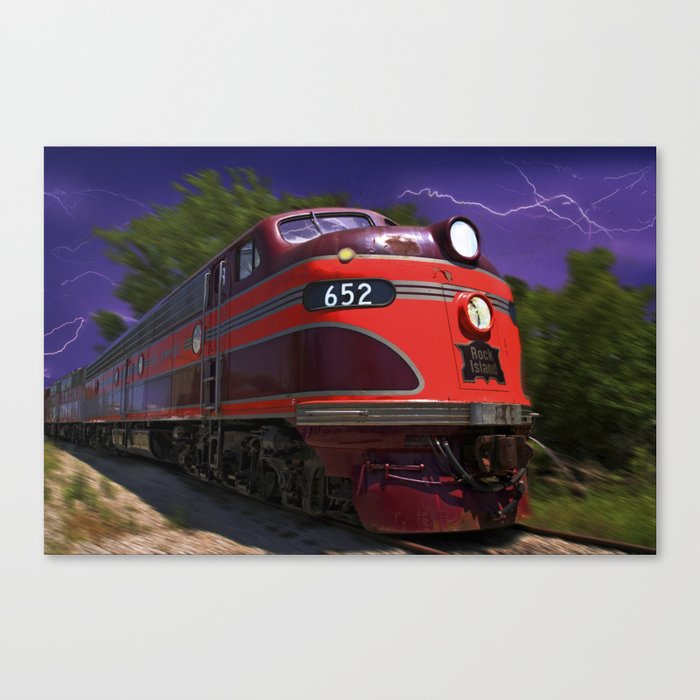 Rock Island Rocket Streamliner Passenger Train in Night Thunderstorm Canvas Print