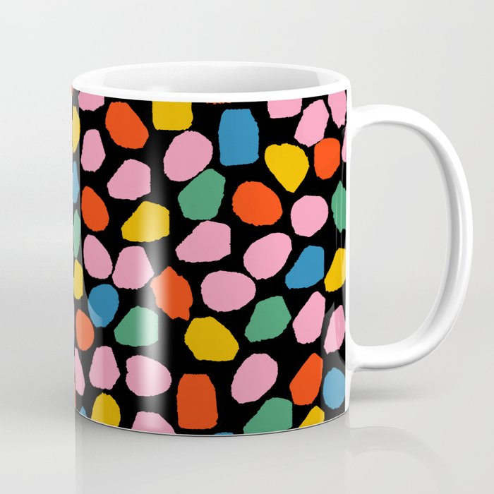 Ink Dot Colourful Mosaic Pattern in Rainbow Pop Colours on Black Coffee Mug