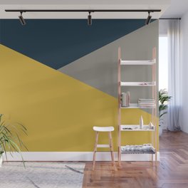 Envelope - Minimalist Geometric Color Block in Light Mustard Yellow, Navy Blue, and Gray Wall Mural