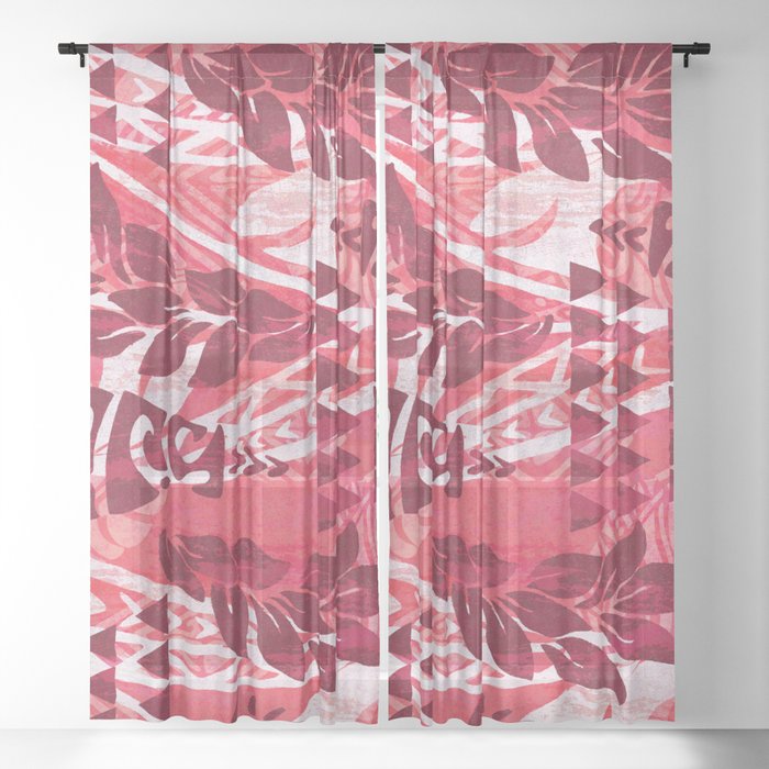 Red Tribal Tapa Print Sheer Curtain