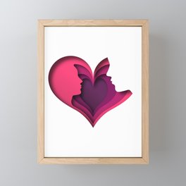 Paper cut couple in love illustration with pink heart shape Framed Mini Art Print
