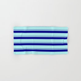 [ Thumbnail: Turquoise & Dark Blue Colored Stripes/Lines Pattern Hand & Bath Towel ]