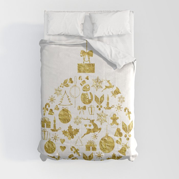 Golden Shimmering Christmas Ornament Bauble Comforter